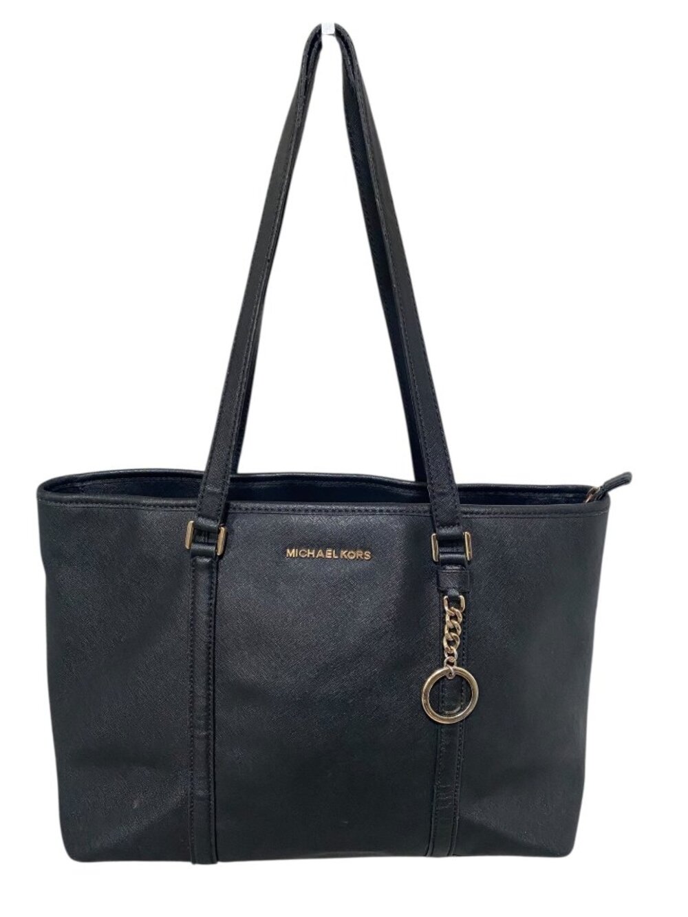 Michael Kors Black Saffiano Leather Tote Bag with Gold Hardware & Zipper Closure
